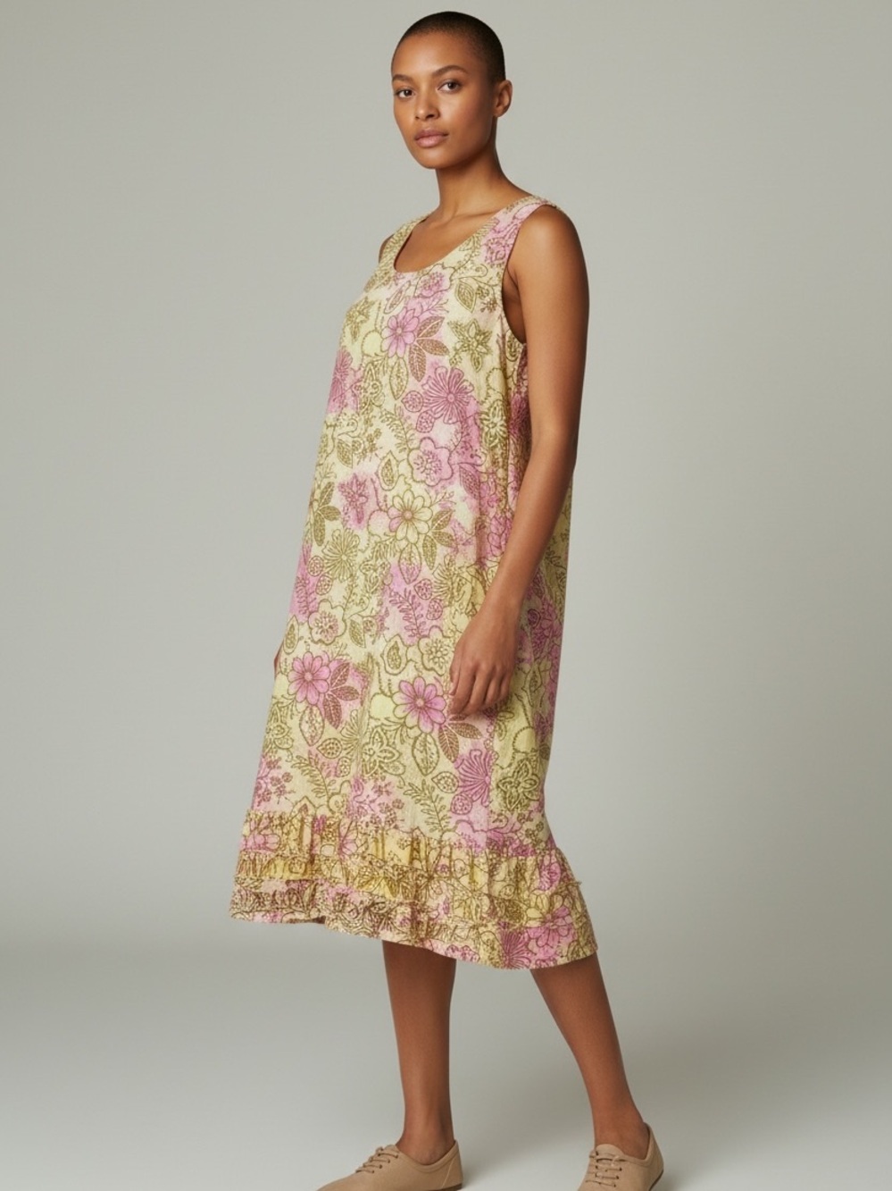Blue Ginger Pink/Yellow Floral Tank Shift Dress Size L